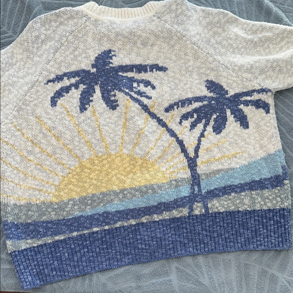 Faherty Palms Cream and Blue Knit Cardigan Sweater - Picture 4 of 4